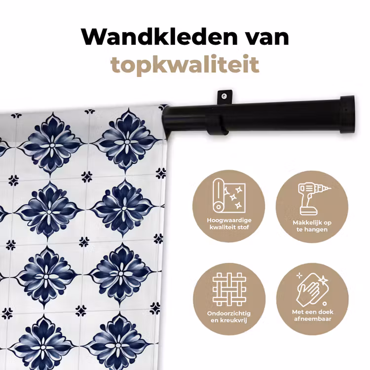 Wandkleed - Tegelmotief - Blauw - Wit - Bloem — 3
