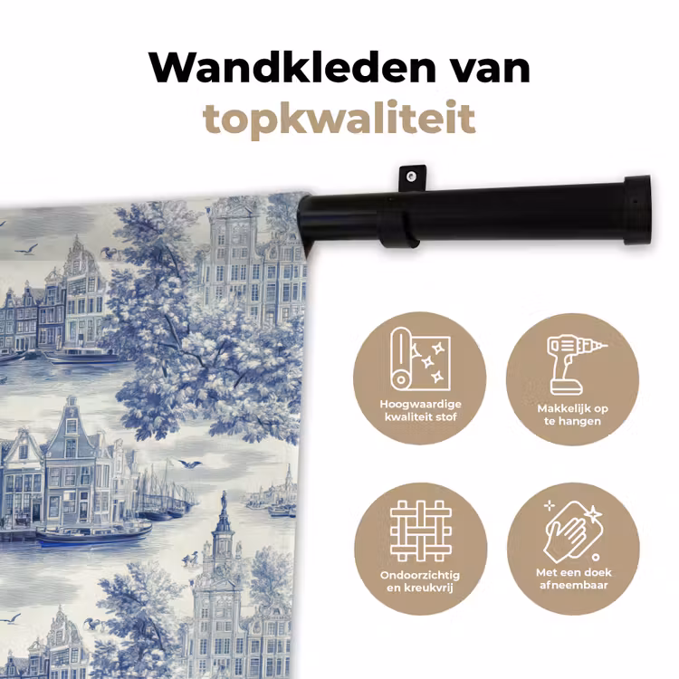 Wandkleed - Huizen - Bomen - Water - Vogels - Blauw — 3