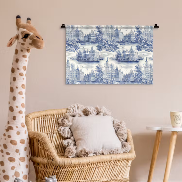 Wandkleed - Huizen - Bomen - Water - Vogels - Blauw — 5