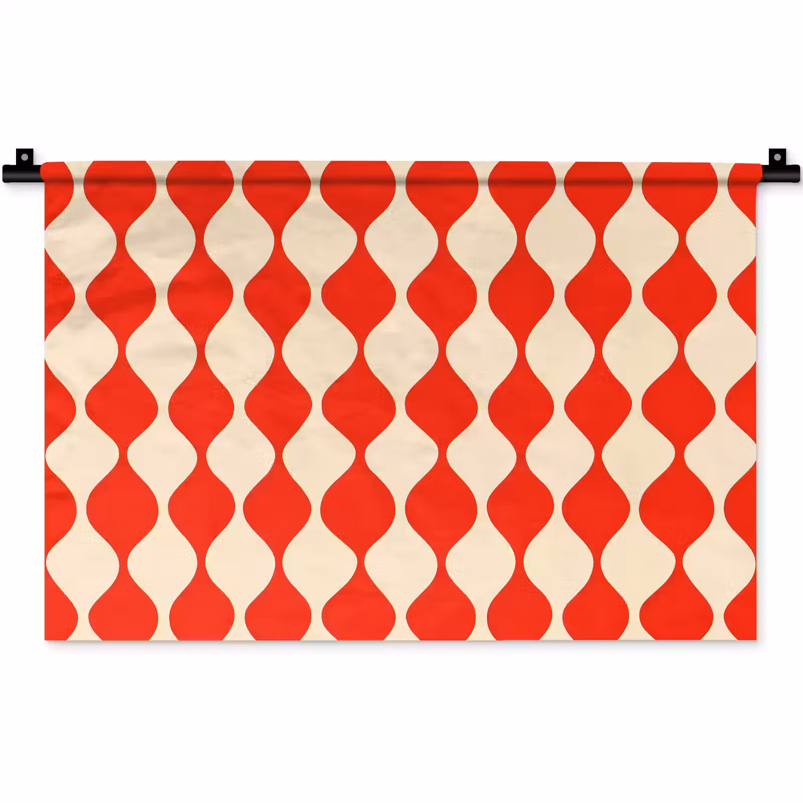 Wandkleed - Golvend patroon - Retro - Rood - Beige — 1