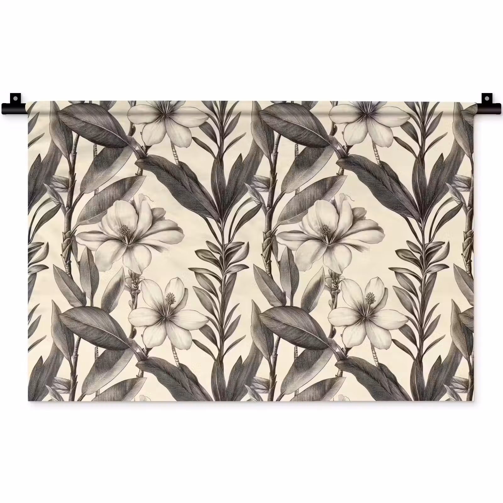 Wandkleed - Klassiek - Botanisch - Zwart - Beige — 1