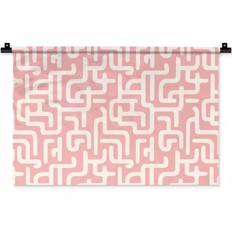 Wandkleed - Doolhofpatroon - Roze - Wit - Abstract — 1