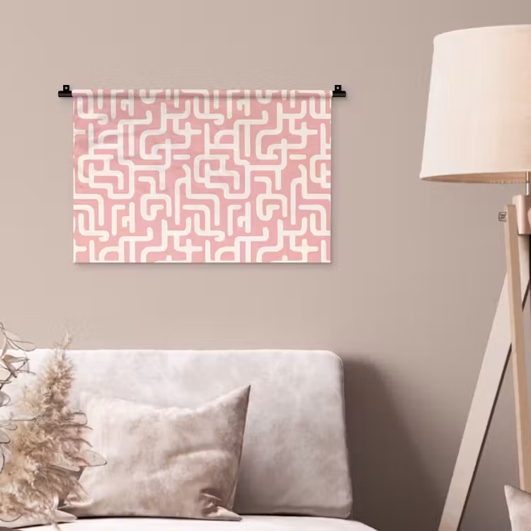 Wandkleed - Doolhofpatroon - Roze - Wit - Abstract — 2
