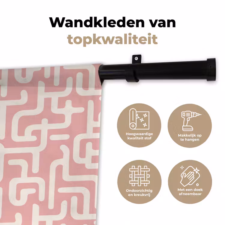 Wandkleed - Doolhofpatroon - Roze - Wit - Abstract — 3