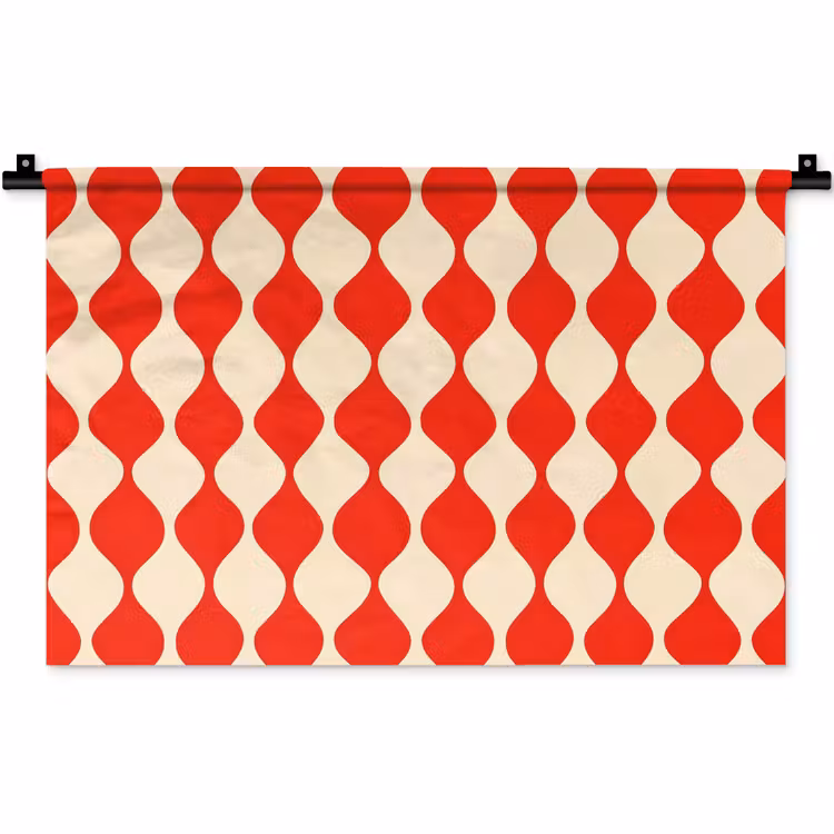 Wandkleed - Golvend patroon - Retro - Rood - Beige — 1