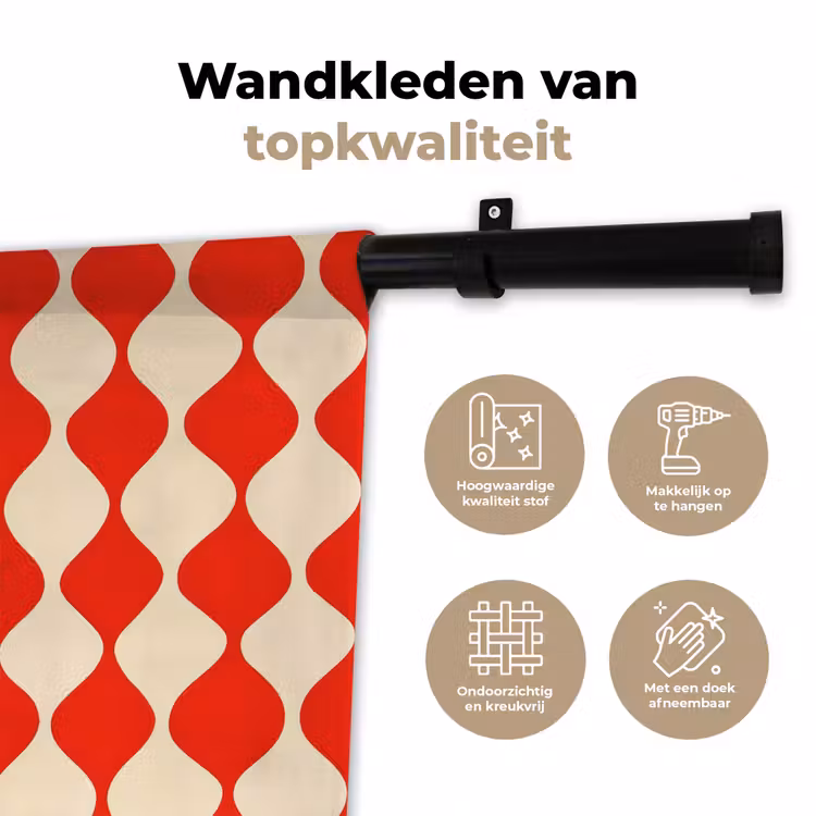 Wandkleed - Golvend patroon - Retro - Rood - Beige — 3