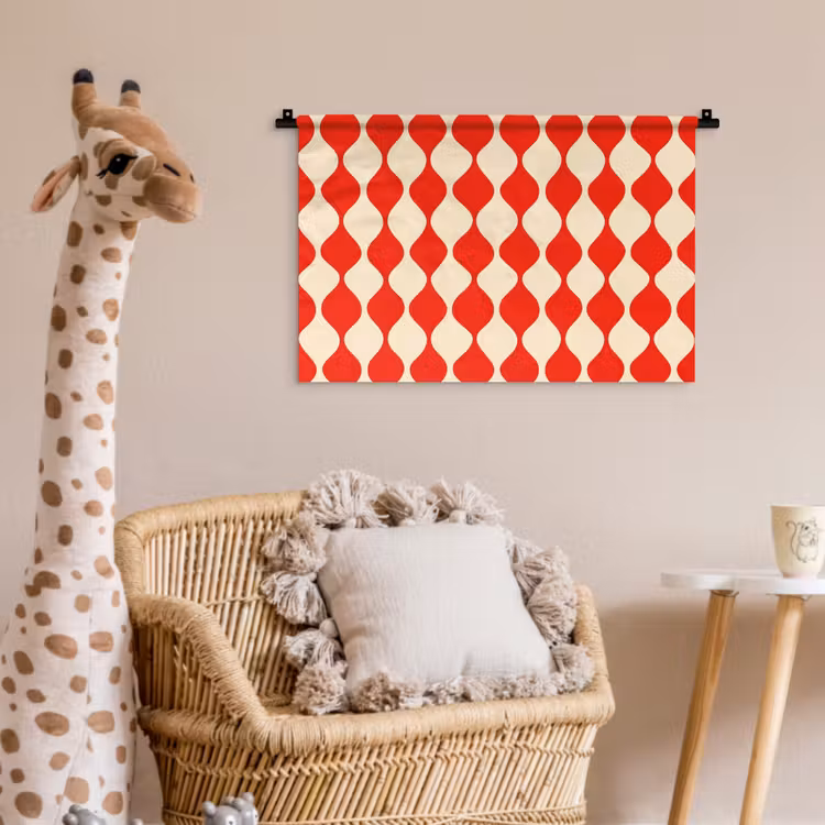 Wandkleed - Golvend patroon - Retro - Rood - Beige — 5