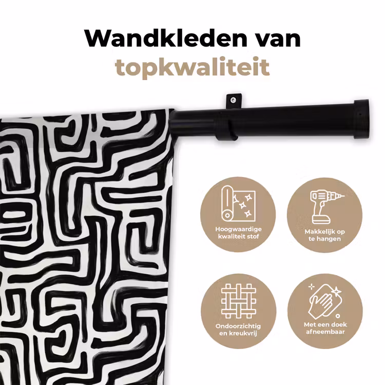 Wandkleed - Grafisch - Lijnen - Zwart - Wit — 3