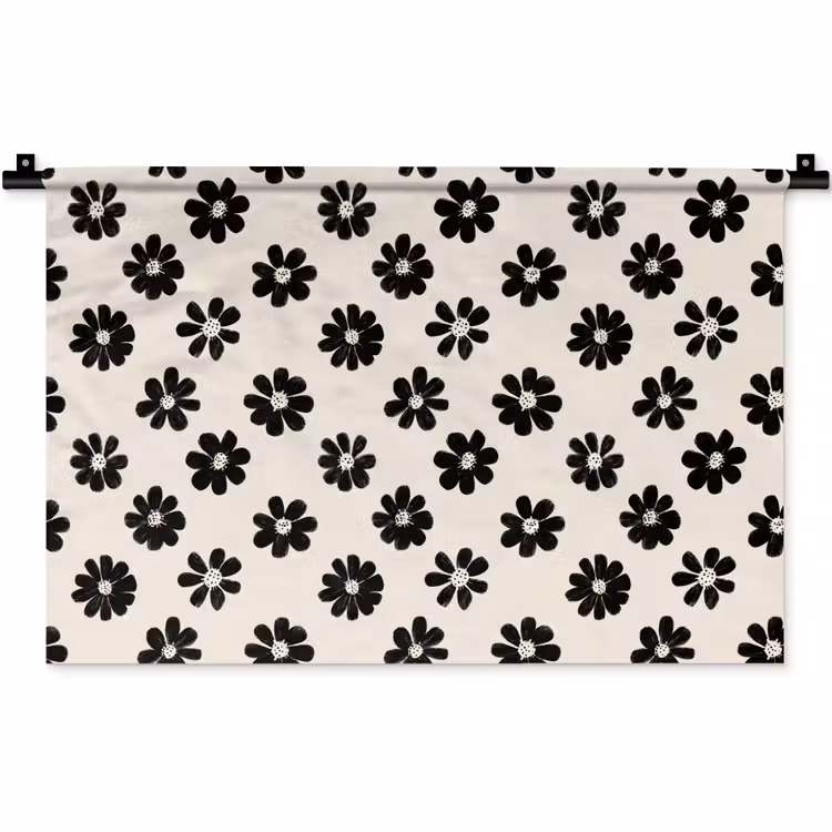 Wandkleed - Grafisch - Madeliefjes - Zwart - Beige — 1