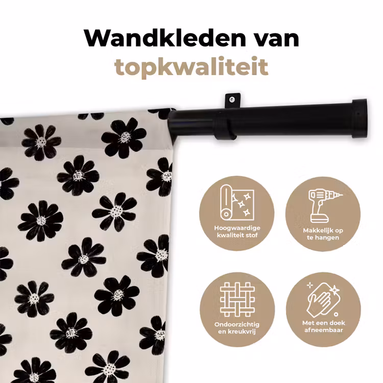 Wandkleed - Grafisch - Madeliefjes - Zwart - Beige — 3