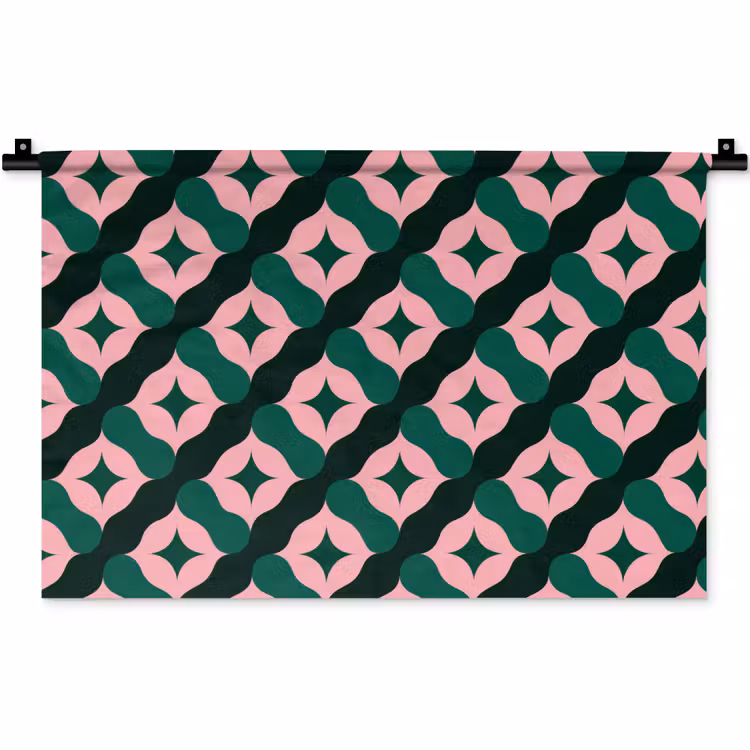 Wandkleed - Groen - Roze - Retro - Sterren — 1