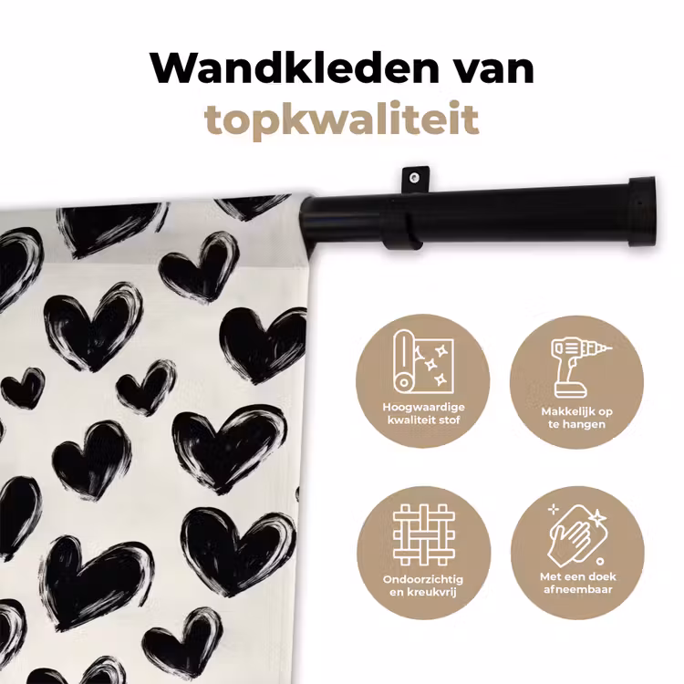 Wandkleed - Hartjes - Patroon - Zwart — 3