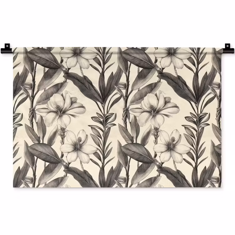Wandkleed - Klassiek - Botanisch - Zwart - Beige — 1