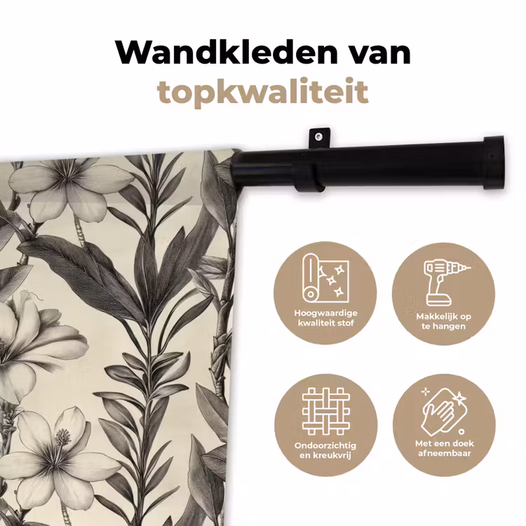 Wandkleed - Klassiek - Botanisch - Zwart - Beige — 3