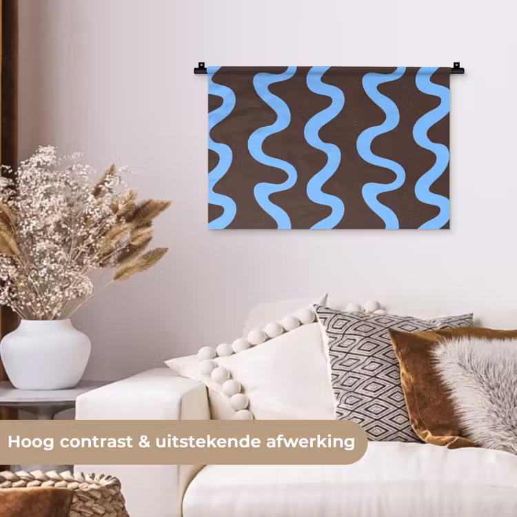 Wandkleed - Kronkelende lijnen - Blauw - Bruin - Minimalistisch — 4