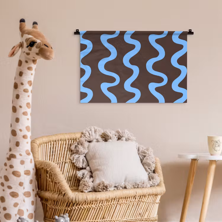 Wandkleed - Kronkelende lijnen - Blauw - Bruin - Minimalistisch — 5