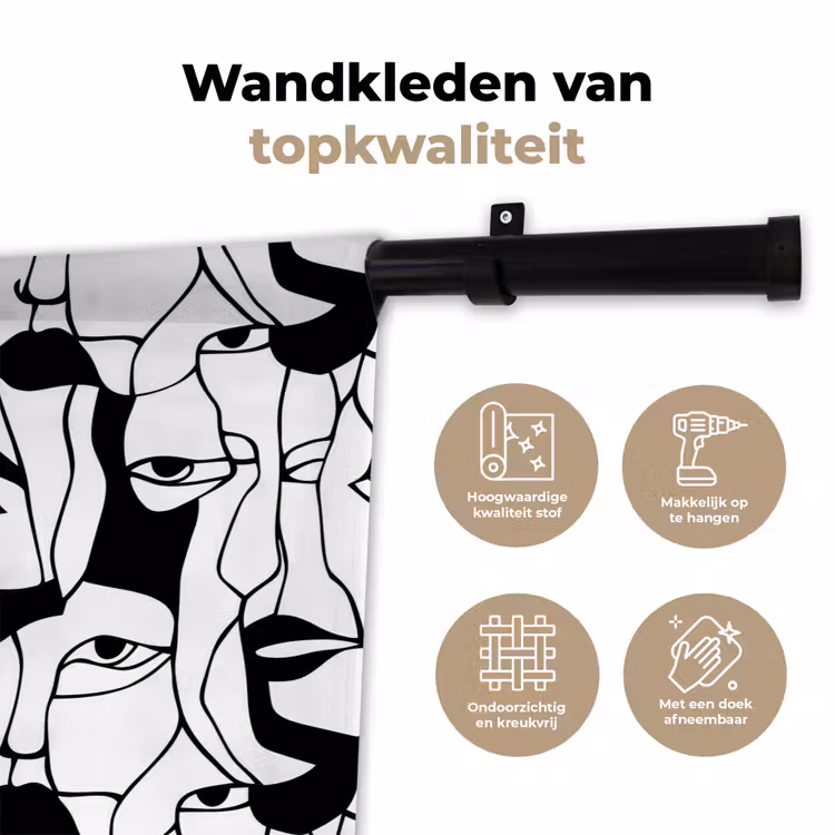 Wandkleed - Lijnen - Gezichten - Zwart - Wit — 3