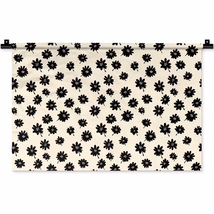 Wandkleed - Madeliefjes - Grafisch - Zwart - Beige — 1