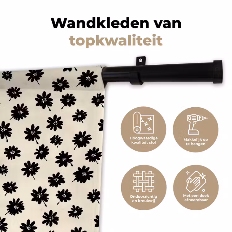 Wandkleed - Madeliefjes - Grafisch - Zwart - Beige — 3