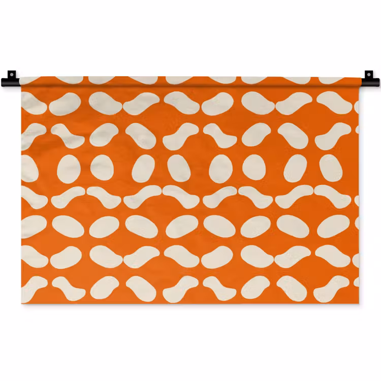 Wandkleed - Oranje - Organische vormen - Wit — 1