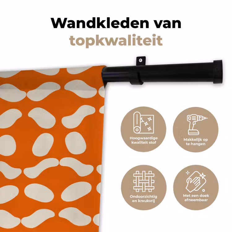 Wandkleed - Oranje - Organische vormen - Wit — 3