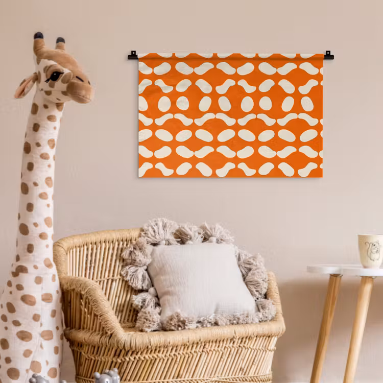 Wandkleed - Oranje - Organische vormen - Wit — 5
