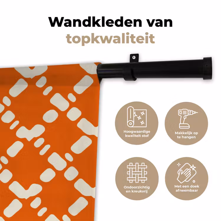 Wandkleed - Oranje - Ruitpatroon - Wit — 3