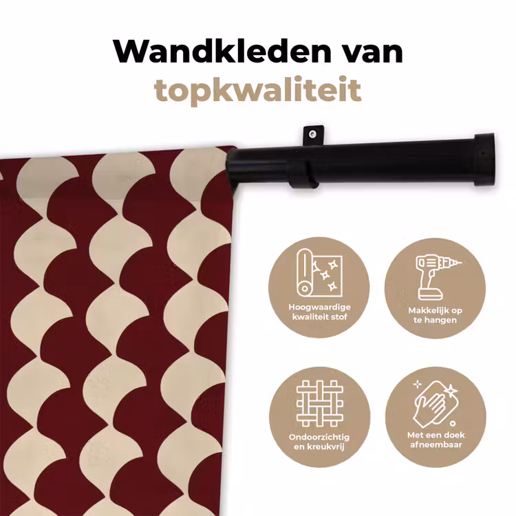 Wandkleed - Rood - Tegelpatroon - Crème — 3