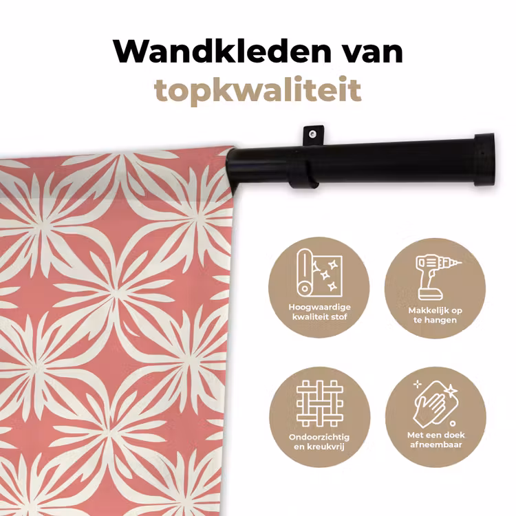 Wandkleed - Roze - Bloemenmotief - Wit - Modern — 3