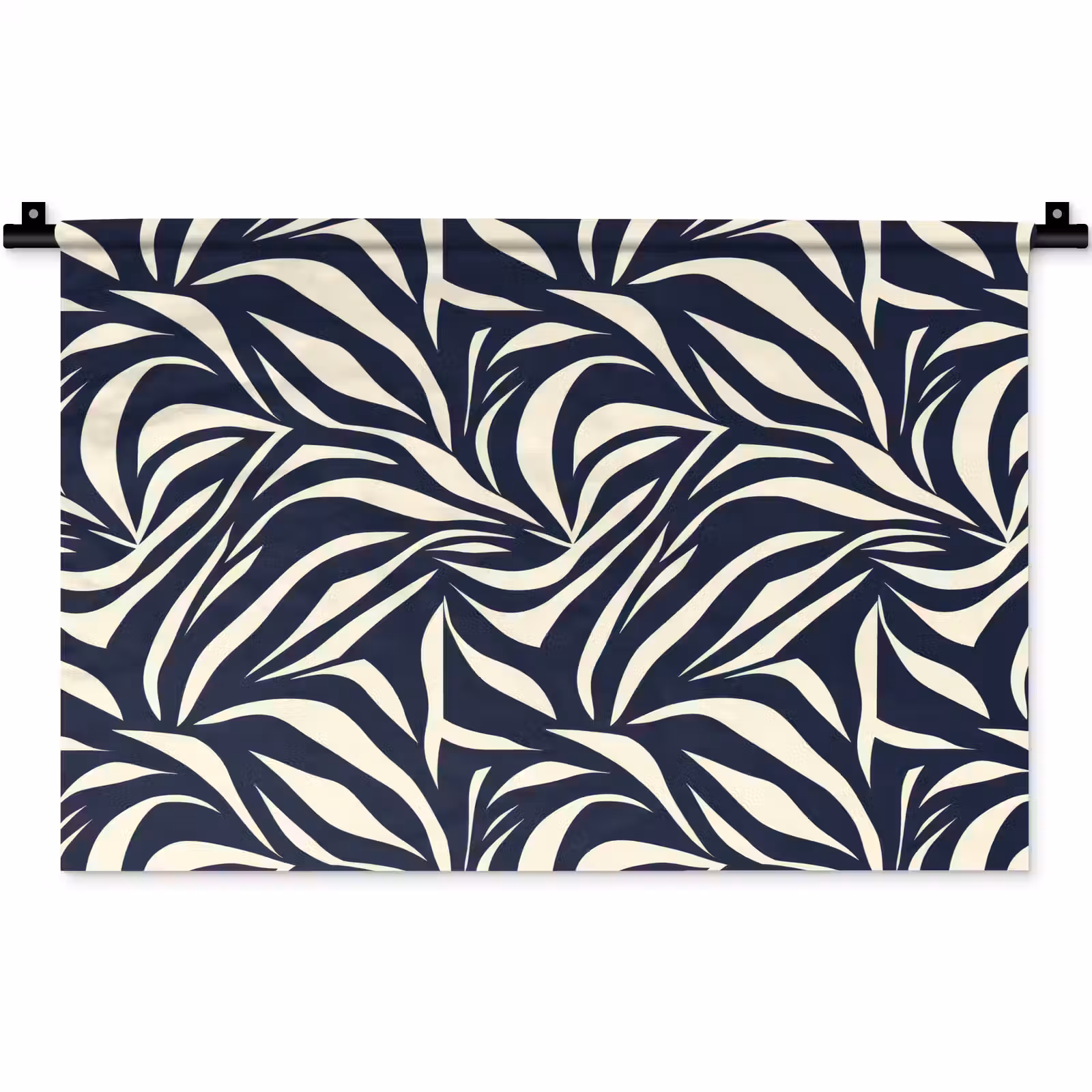 Wandkleed - Bladvormen - Blauw - Patroon - Wit — 1