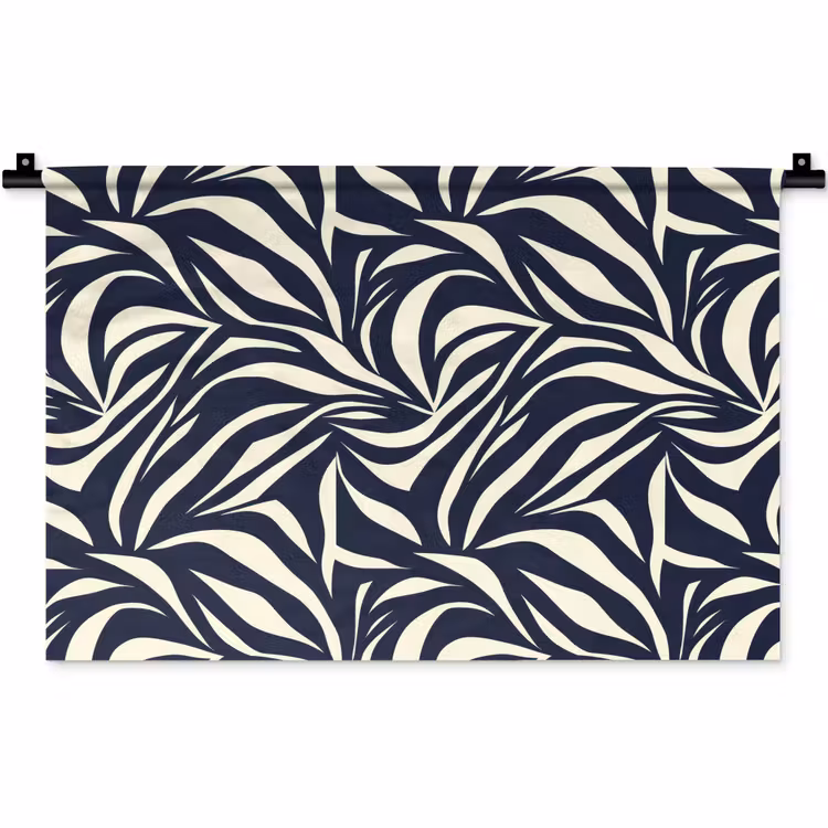 Wandkleed - Bladvormen - Blauw - Patroon - Wit — 1