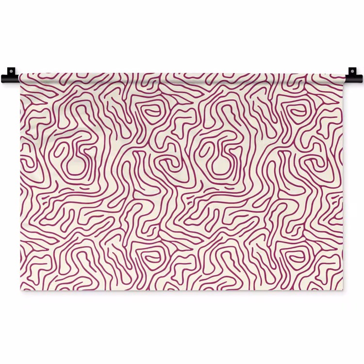 Wandkleed - Kronkelende lijn - Magenta - Crème — 1