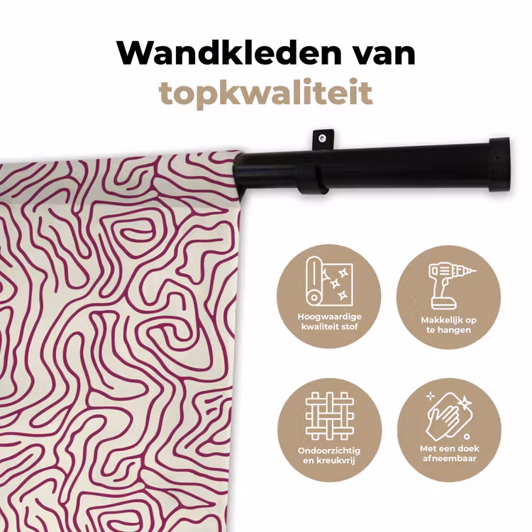 Wandkleed - Kronkelende lijn - Magenta - Crème — 3