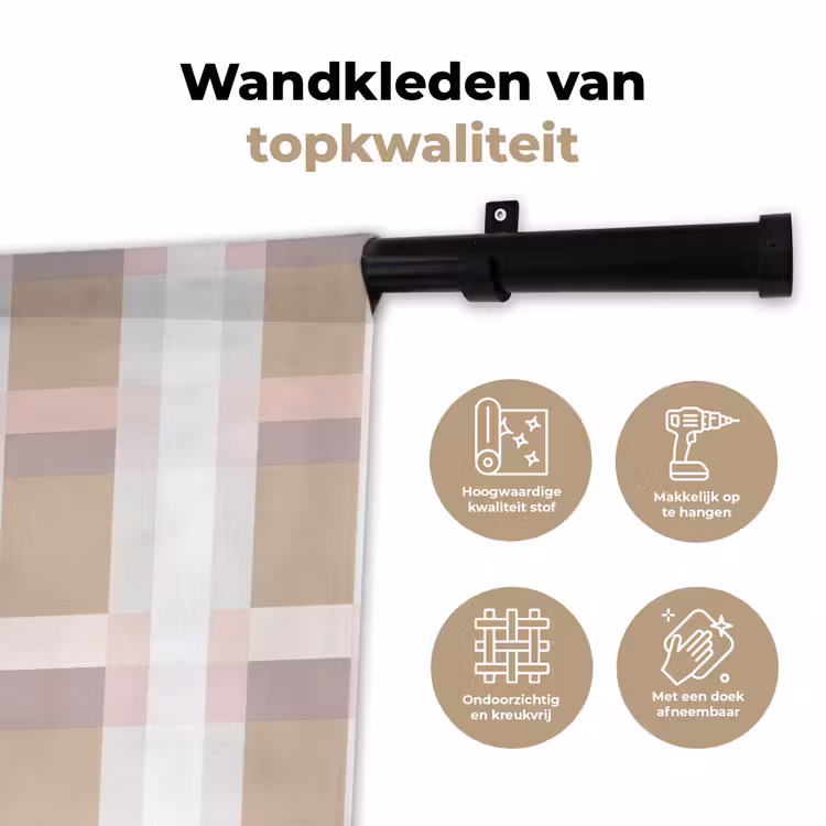 Wandkleed - Ruitpatroon - Aardetinten - Minimalistisch — 3