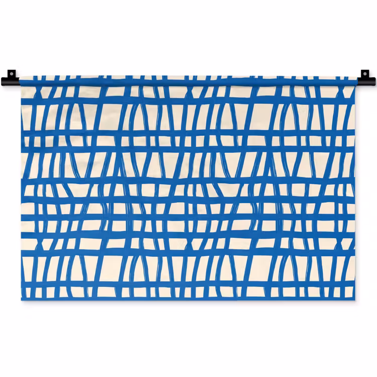 Wandkleed - Ruitpatroon - Blauw - Crème — 1