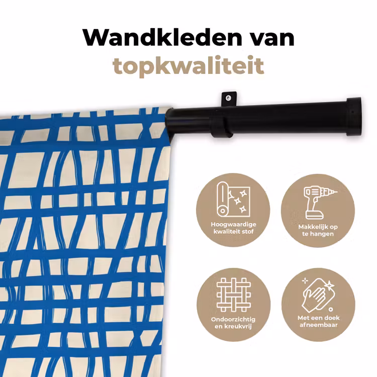 Wandkleed - Ruitpatroon - Blauw - Crème — 3