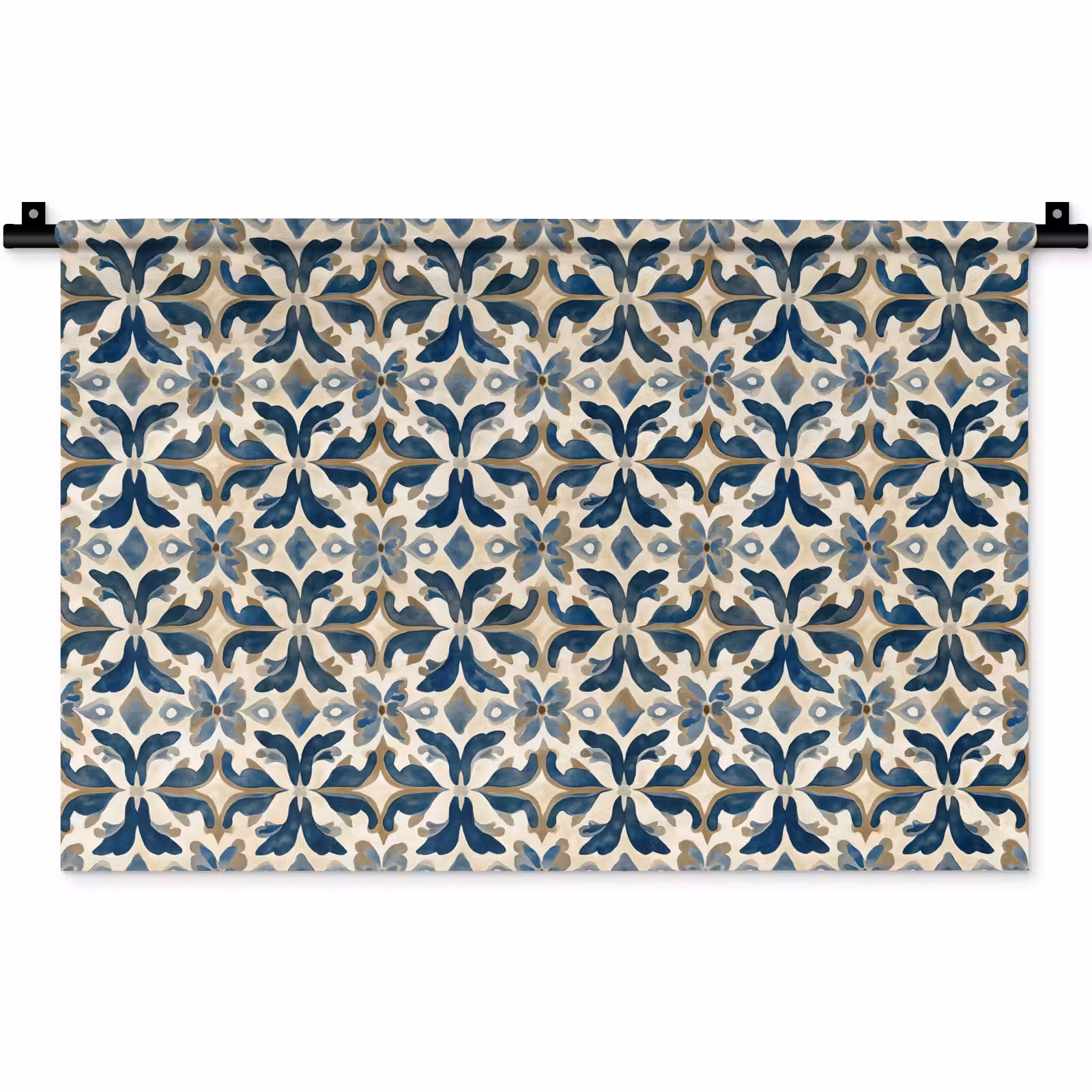 Wandkleed - Tegel - Patroon - Blauw - Beige — 1