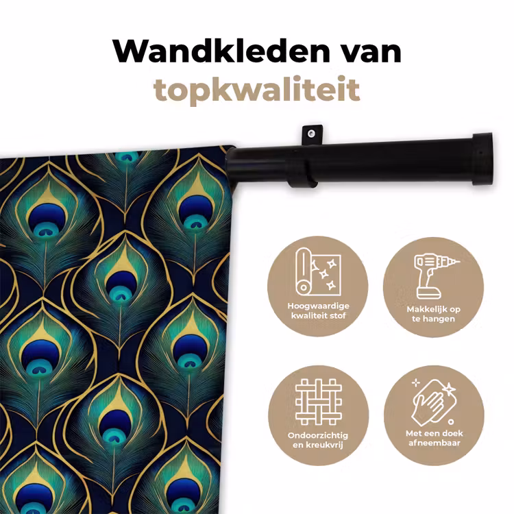 Wandkleed - Pauw - Veren - Groen — 3