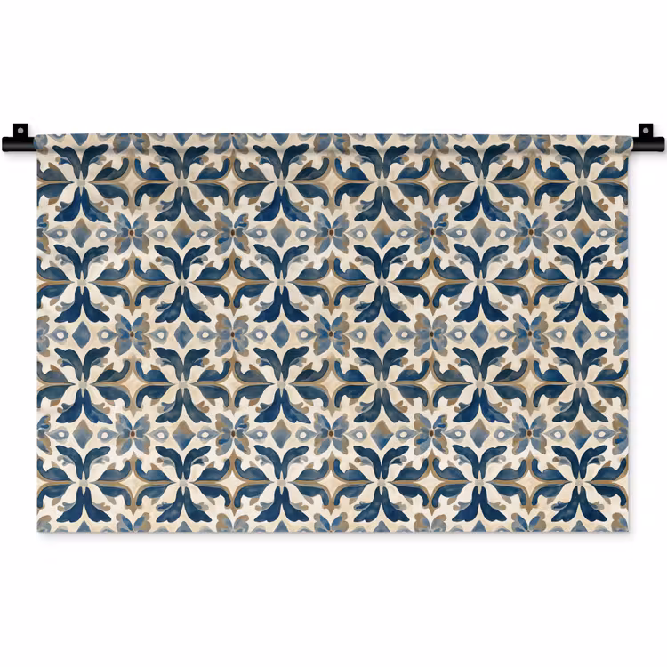 Wandkleed - Tegel - Patroon - Blauw - Beige — 1