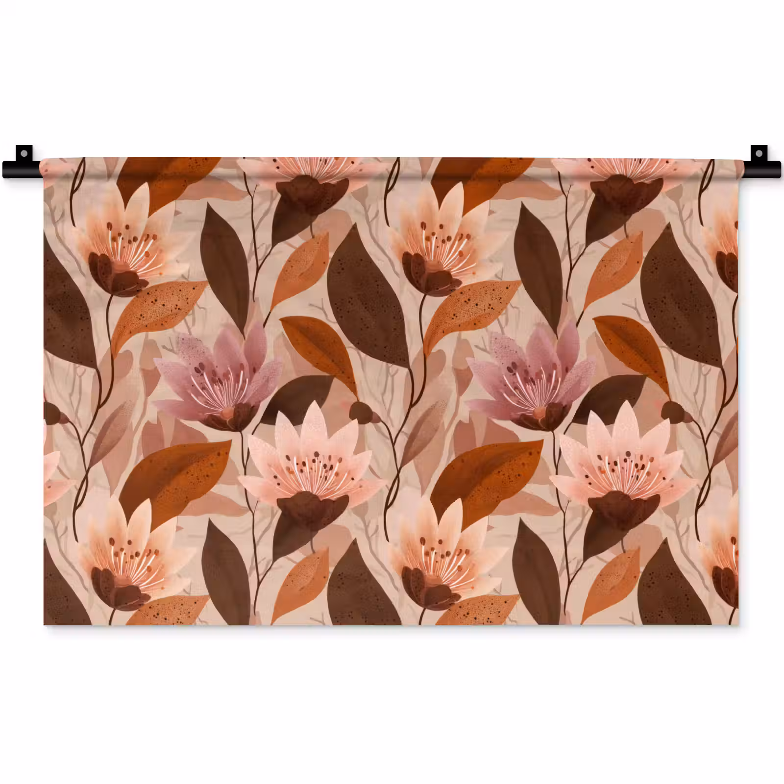 Wandkleed - Bloemen - Bladeren - Bruin — 1