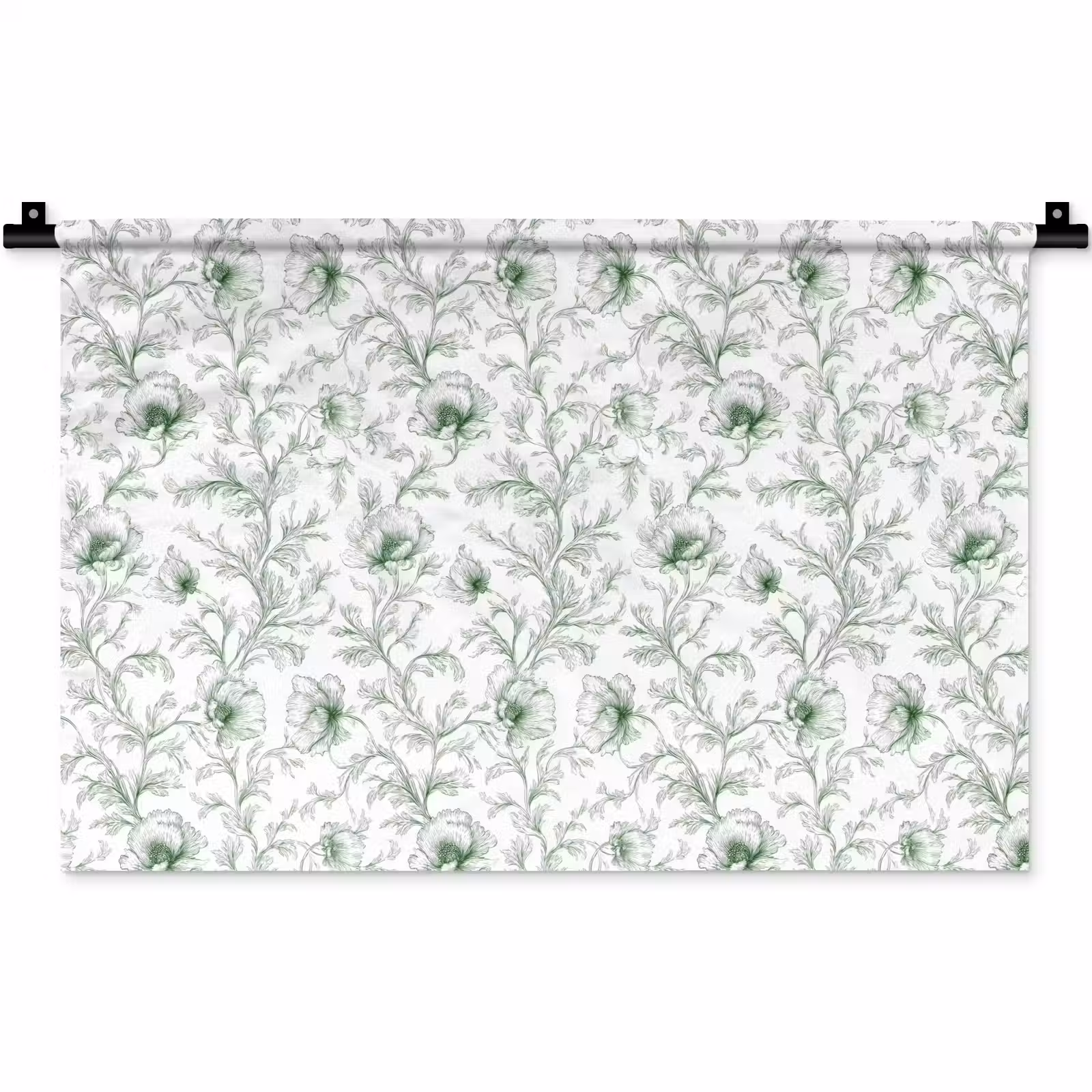 Wandkleed - Bloemen - Getekend - Groen — 1