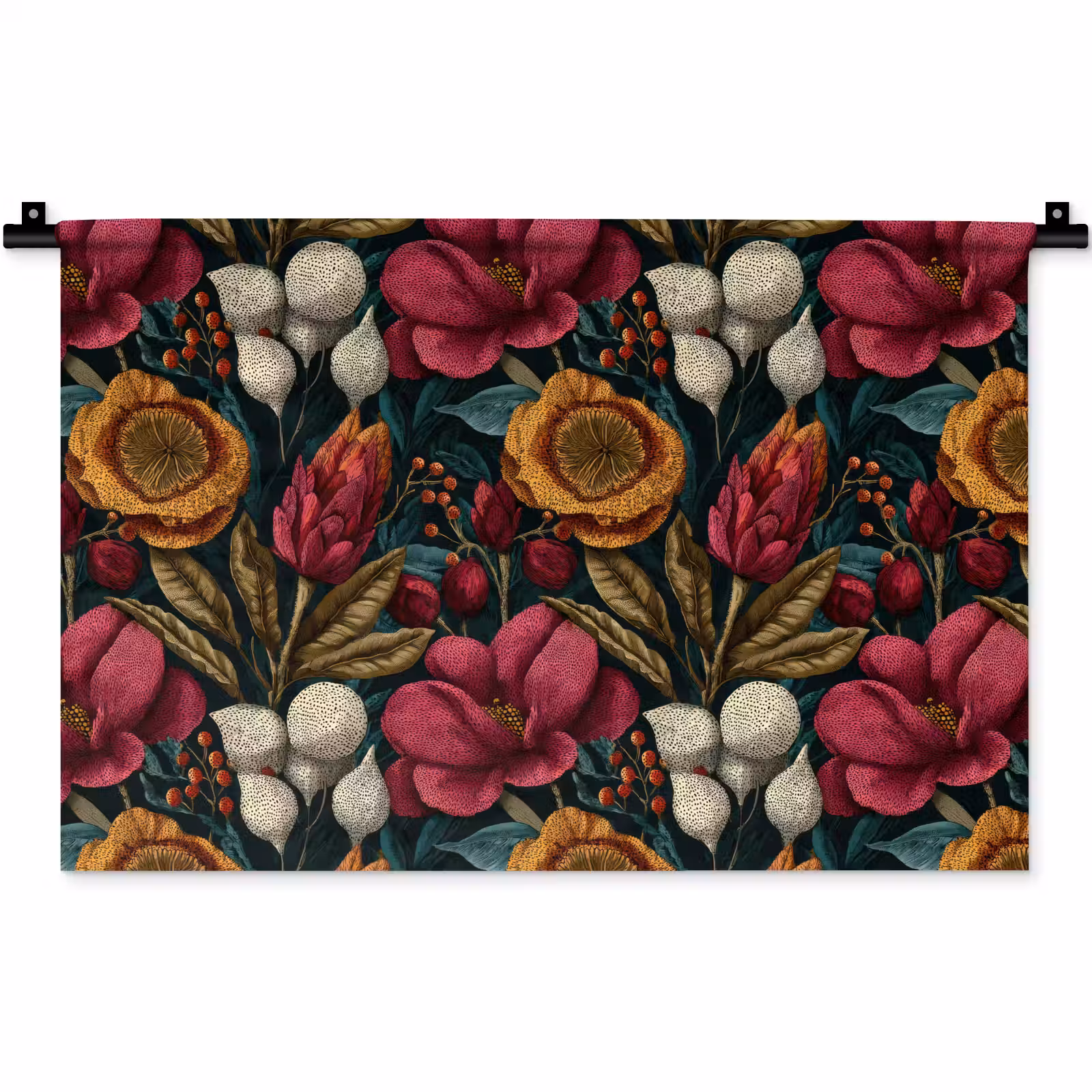 Wandkleed - Bloemen - Patroon - Rood - Goud — 1