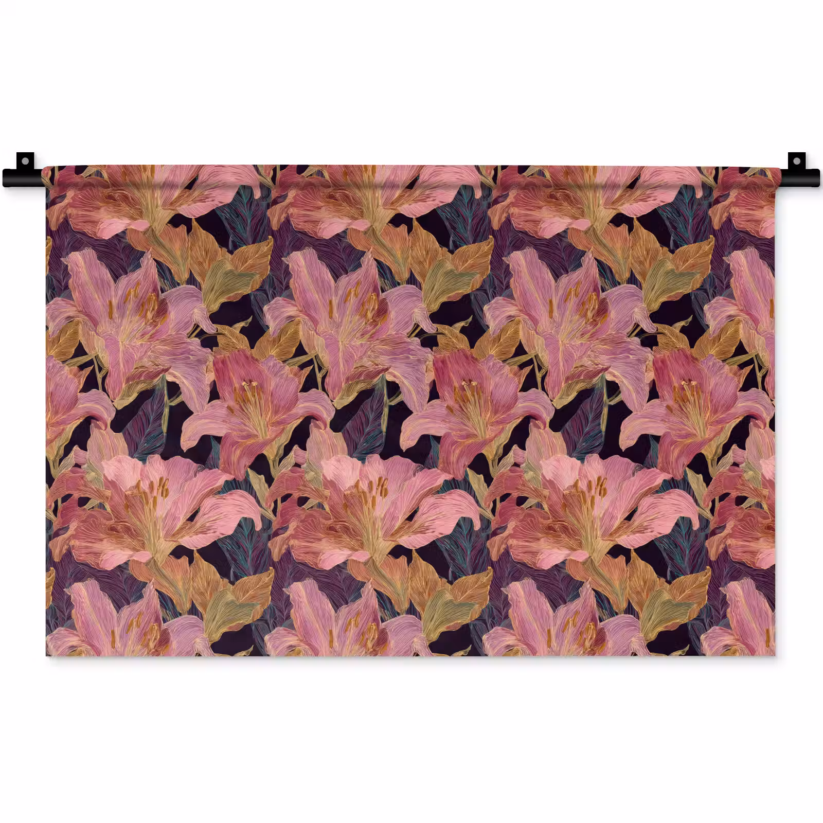 Wandkleed - Lelies - Patroon - Roze - Goud — 1