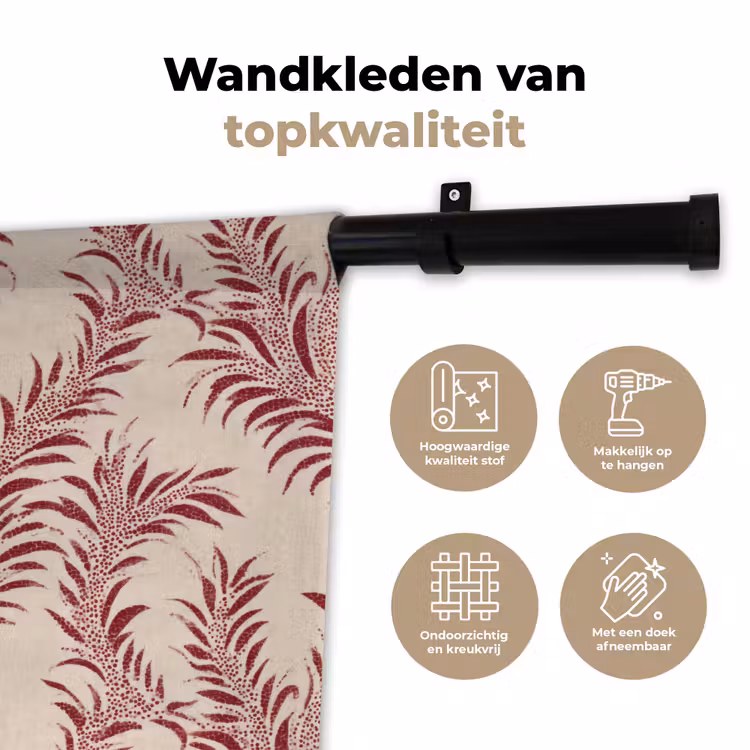 Wandkleed - Bladeren - Linnen - Rood — 3