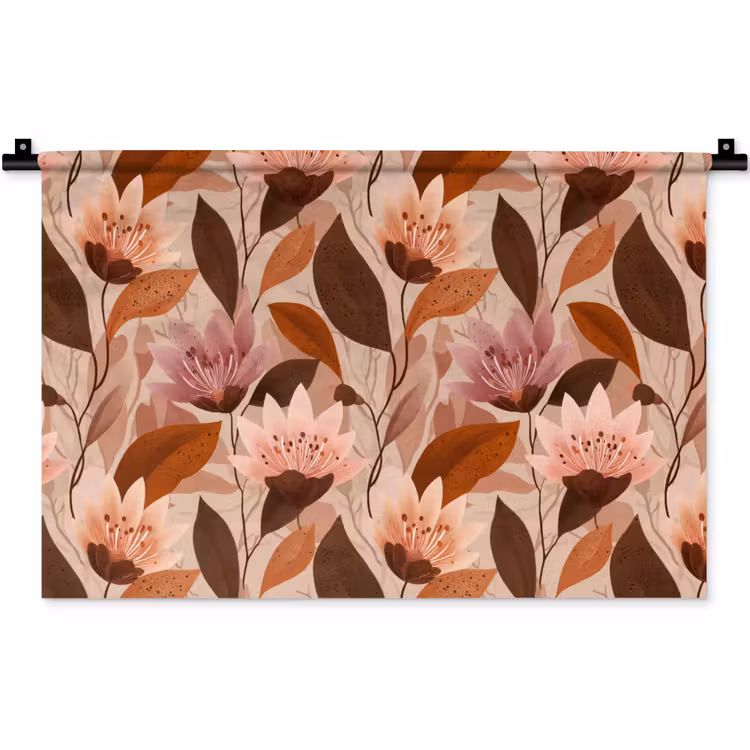 Wandkleed - Bloemen - Bladeren - Bruin — 1