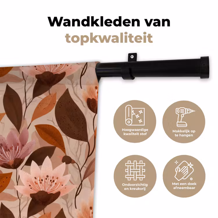 Wandkleed - Bloemen - Bladeren - Bruin — 3