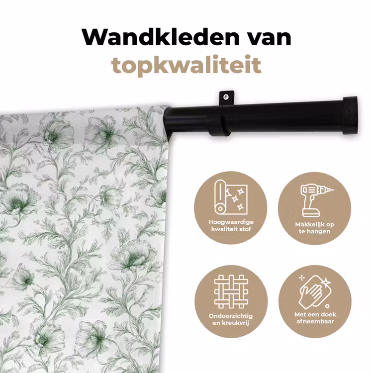 Wandkleed - Bloemen - Getekend - Groen — 3