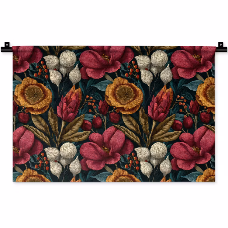 Wandkleed - Bloemen - Patroon - Rood - Goud — 1