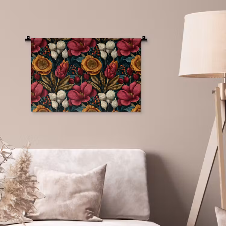 Wandkleed - Bloemen - Patroon - Rood - Goud — 2