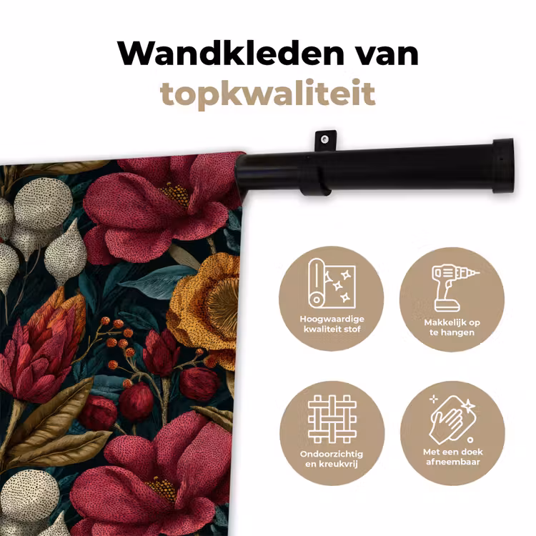 Wandkleed - Bloemen - Patroon - Rood - Goud — 3